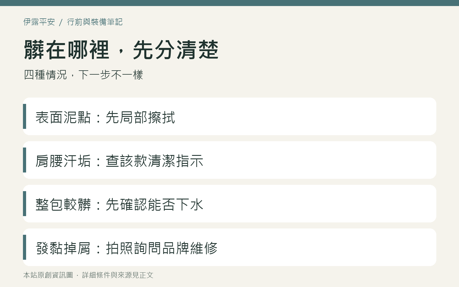 登山背包怎麼清洗：依局部髒污、肩帶汗垢或整包髒污選擇處理方式