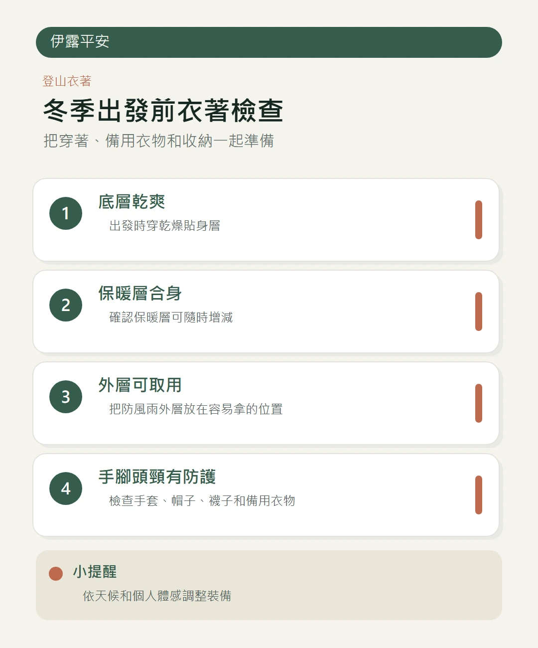 冬季登山出發前穿著檢查