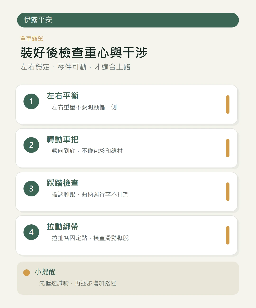單車露營行李重心與干涉檢查